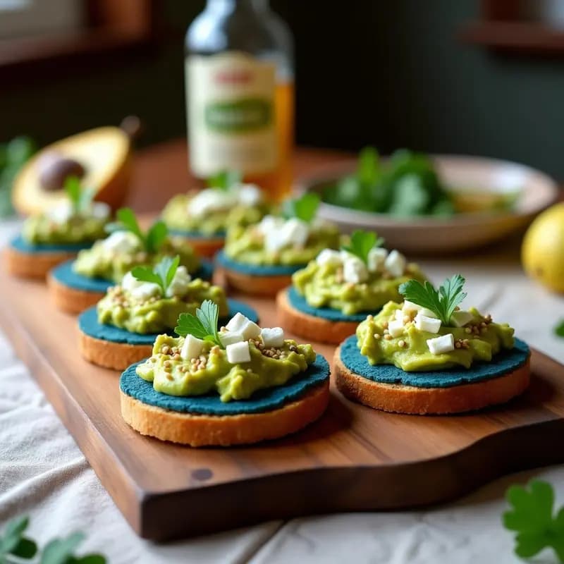 Tostadas de Pan de Maíz con Guacamole de Pera y Queso Feta: Aperitivo Mexicano Fresco