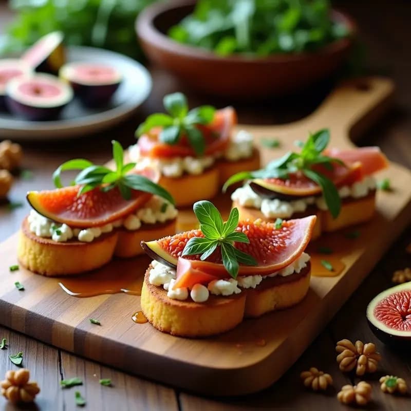 Tostadas de Pan de Maíz con Higo y Jamón Serrano: Entrante Español Dulce-Salado