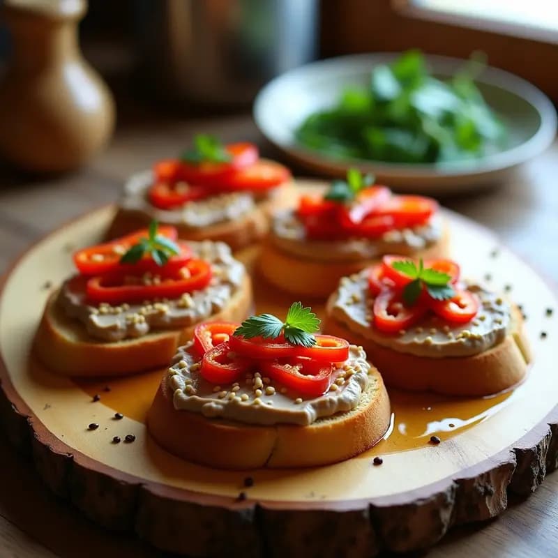 Tostadas de Pan de Maíz con Paté de Berenjena Asada y Pimientos del Piquillo: Aperitivo Español Vegano