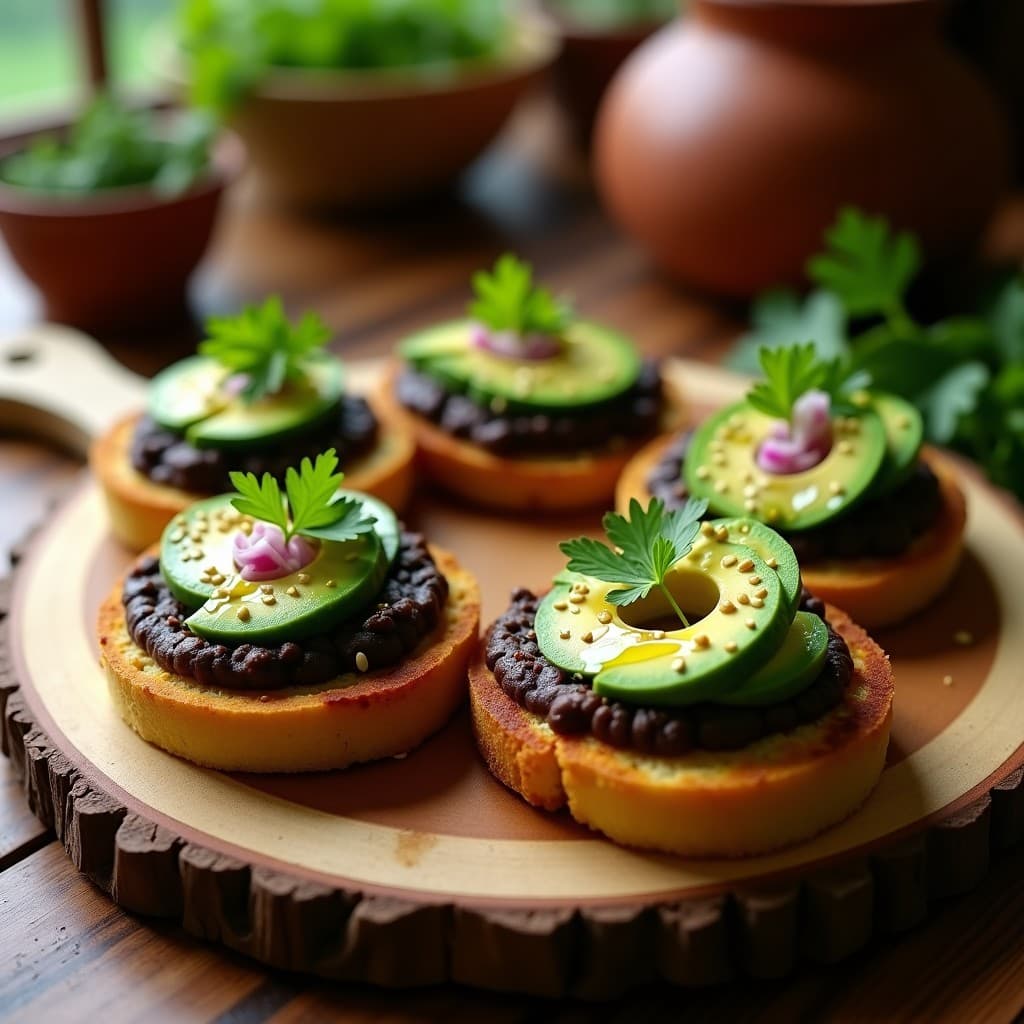 Tostadas de Pan de Maíz con Puré de Frijoles Negros y Aguacate: Receta Colombiana en 10 Minutos