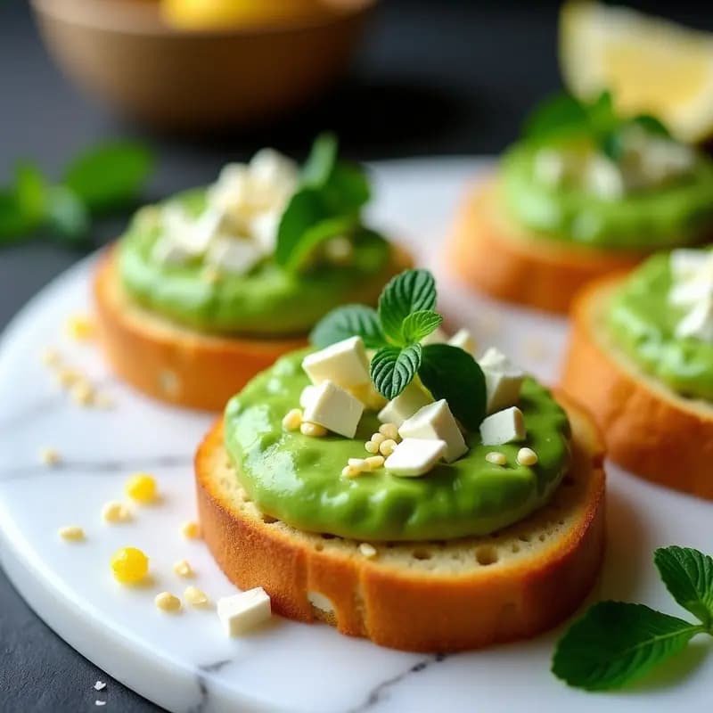 Tostadas de Pan de Maíz con Puré de Guisantes y Hierbabuena: Receta Sin Gluten y Light