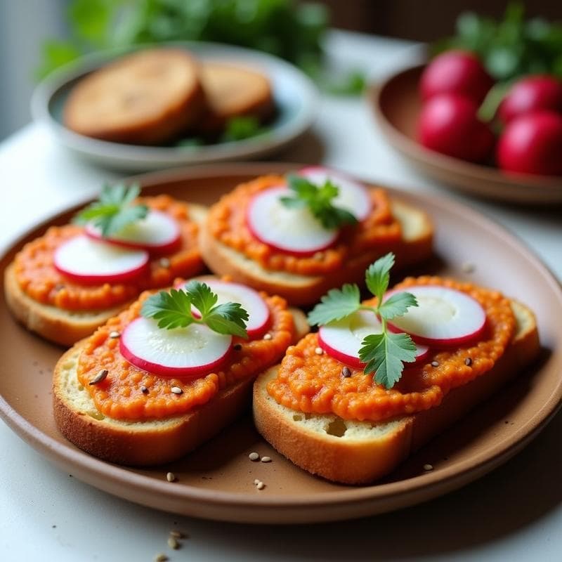 Tostadas de Pan de Mandioca con Paté de Lentejas Corail y Rábanos: Desayuno Sin Gluten en 12 Minutos