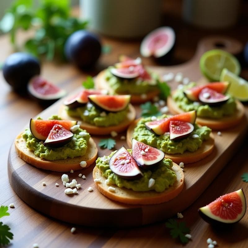 Tostadas de Pan de Maízul Rellenas de Guacamole y Higos: Aperitivo Mexicano Dulce-Salado
