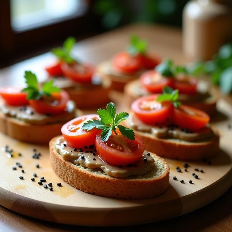 Tostadas de Pan de Mijo con Pâté de Berenjena y Aceite de Algodón: Aperitivo Gluten-Free y Gourmet