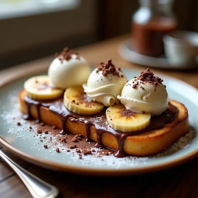 Tostadas de Pan de Molde con Nutella y Plátano en Rodajas con Helado de Vainilla: Desayuno de Leyenda