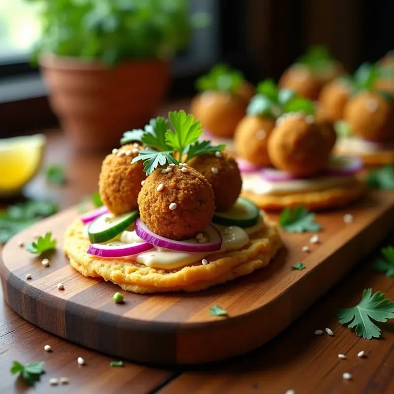 Tostadas de Pan de Pita con Falafel y Salsa de Tahini: Entrante Egipcio Crujiente en 15 Minutos
