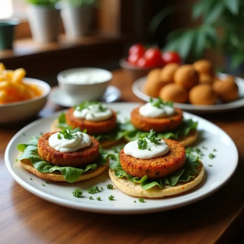 Tostadas de Pan de Pita con Falafel y Salsa de Yogur: Desayuno Mediterráneo Vegano