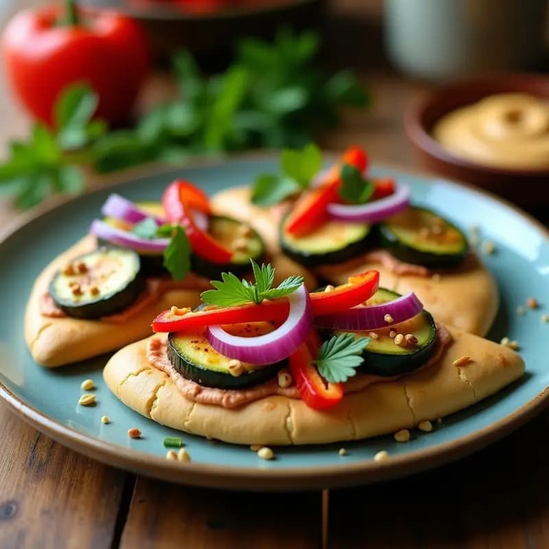 Tostadas de Pan de Pita con Hummus y Vegetales Asados: Receta Mediterránea Vegana
