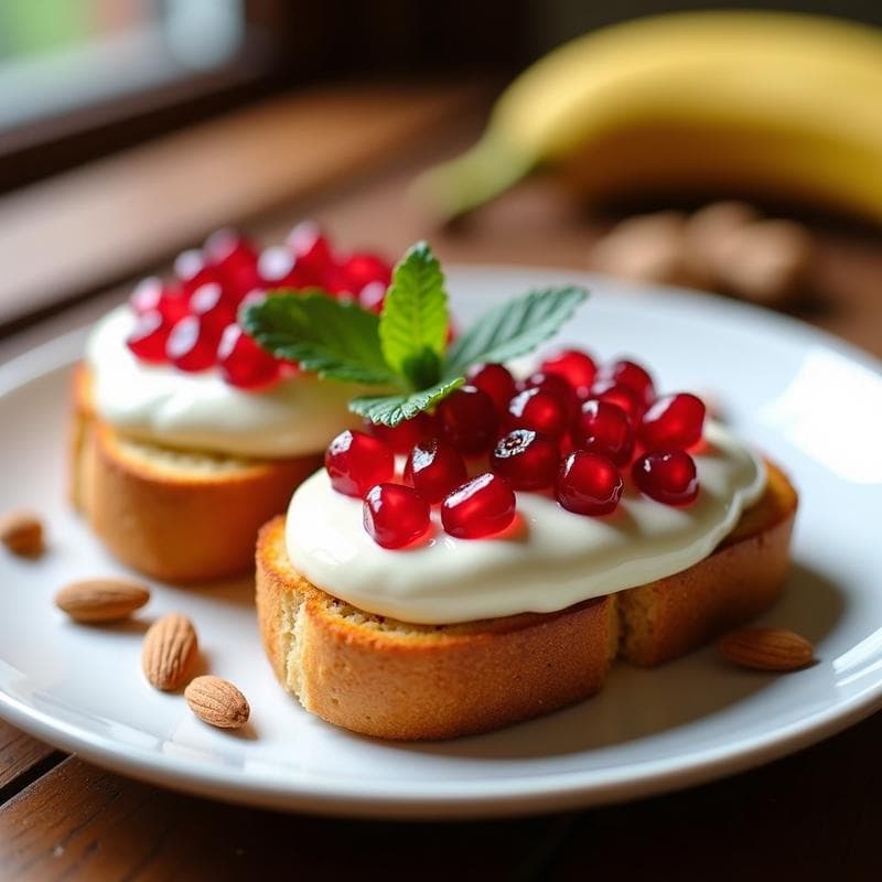 Tostadas de Pan de Plátano con Crema de Almendras y Granadina: Desayuno Keto sin Gluten