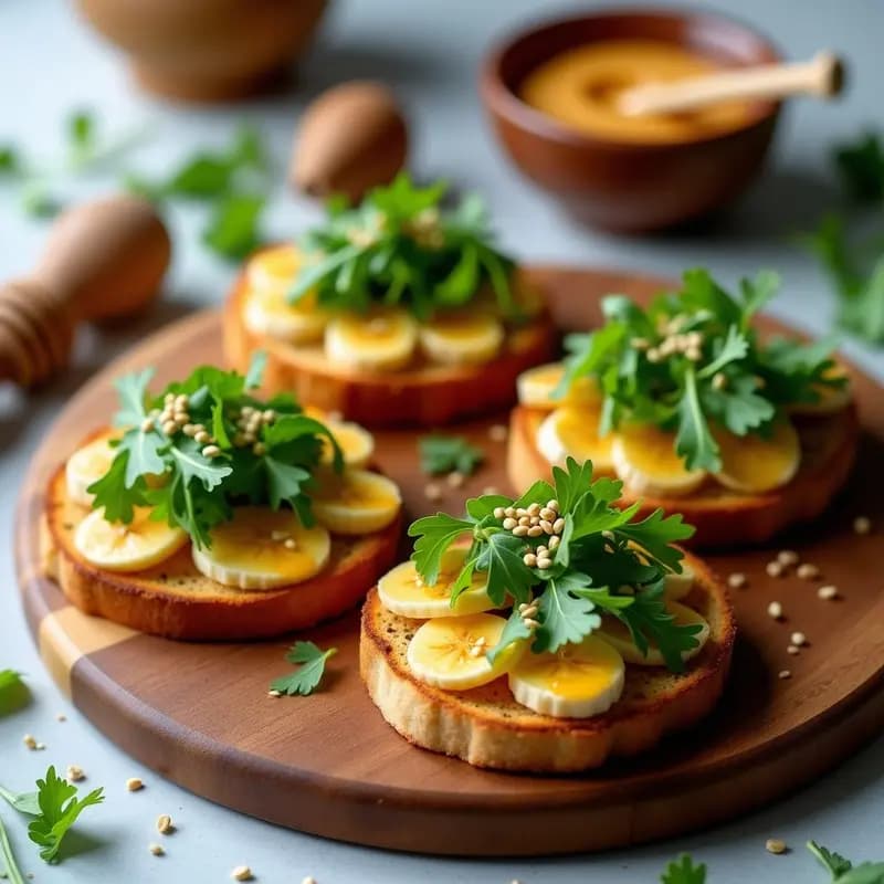 Tostadas de Pan de Plátano con Crema de Cacahuete y Rúcula: Desayuno Fitness con Toque Picante