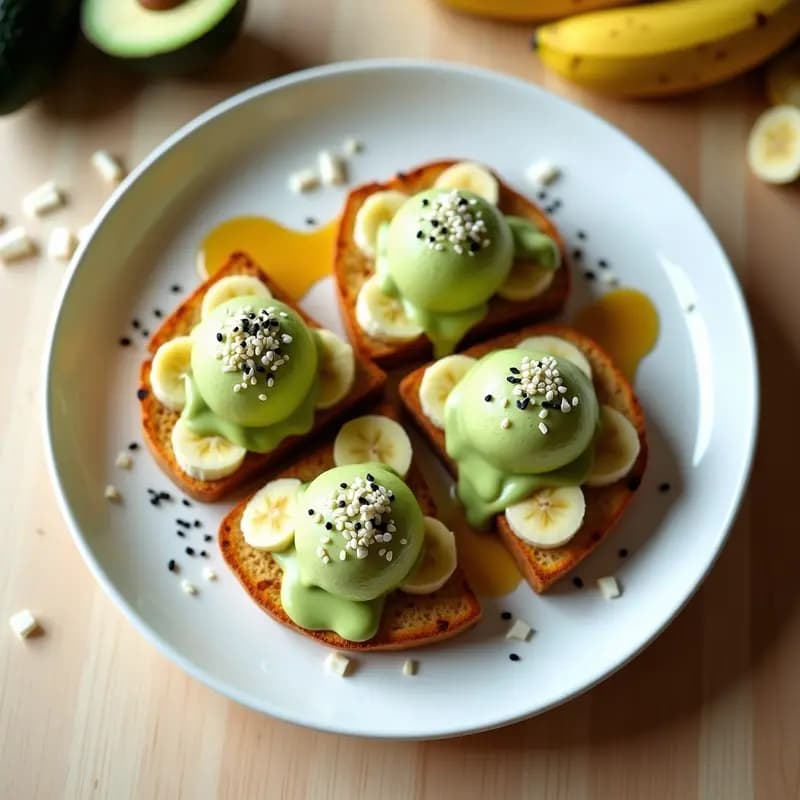 Tostadas de Pan de Plátano con Helado de Aguacate: Desayuno Dulce y Salado