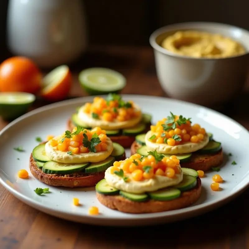 Tostadas de Pan de Plátano con Hummus de Zanahoria y Semillas de Calabaza: Desayuno Crujiente