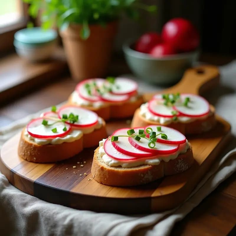 Tostadas de Pan de Sarrasin con Crema de Anchoas y Rábanos: Entrante Francés Alto en Omega-3