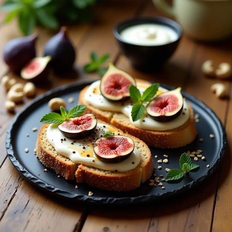Tostadas de Pan de Semillas con Crema de Anacardos y Higo: Desayuno Crudivegano y Energético