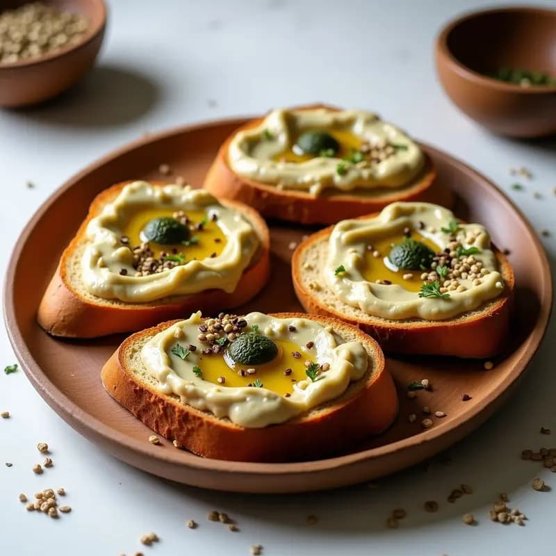 Tostadas de Pan de Semillas de Lino con Puré de Garbanzos y Zaatar: Desayuno Libanés Keto