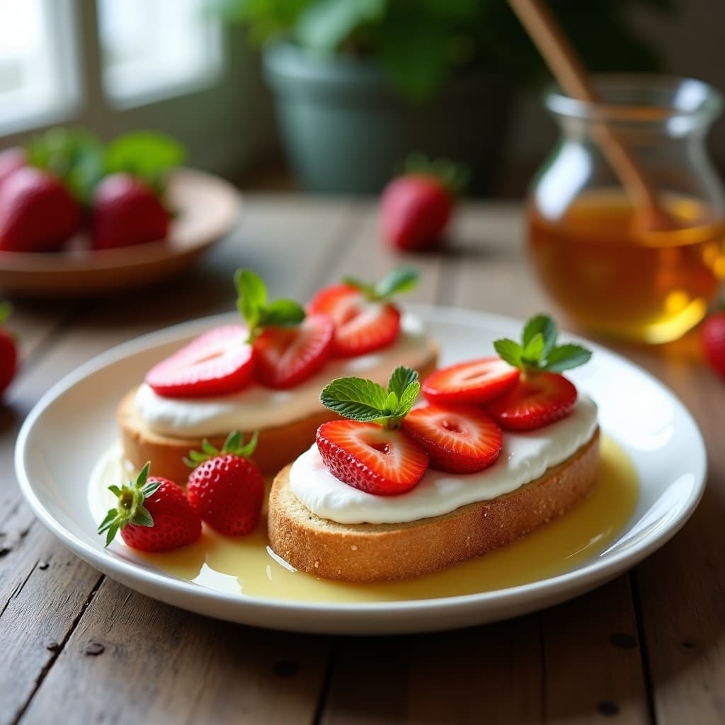Tostadas de Pan de Sorgo con Crema de Bizcocho y Fresas: Desayuno Sin Gluten con Toque Francés