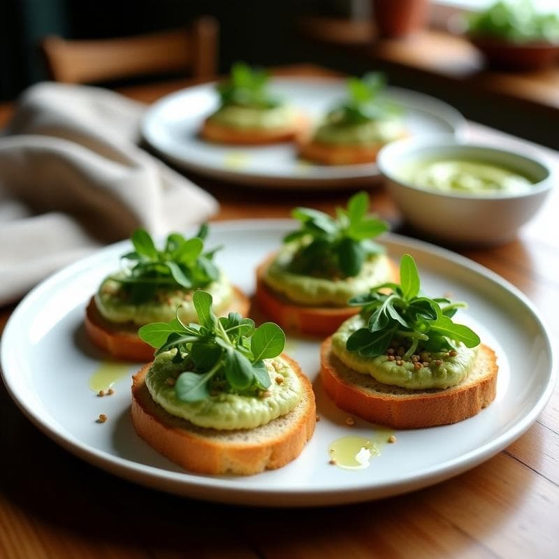 Tostadas de Pan de Sorgo con Hummus de Espárragos y Rúcula: Aperitivo Sin Gluten