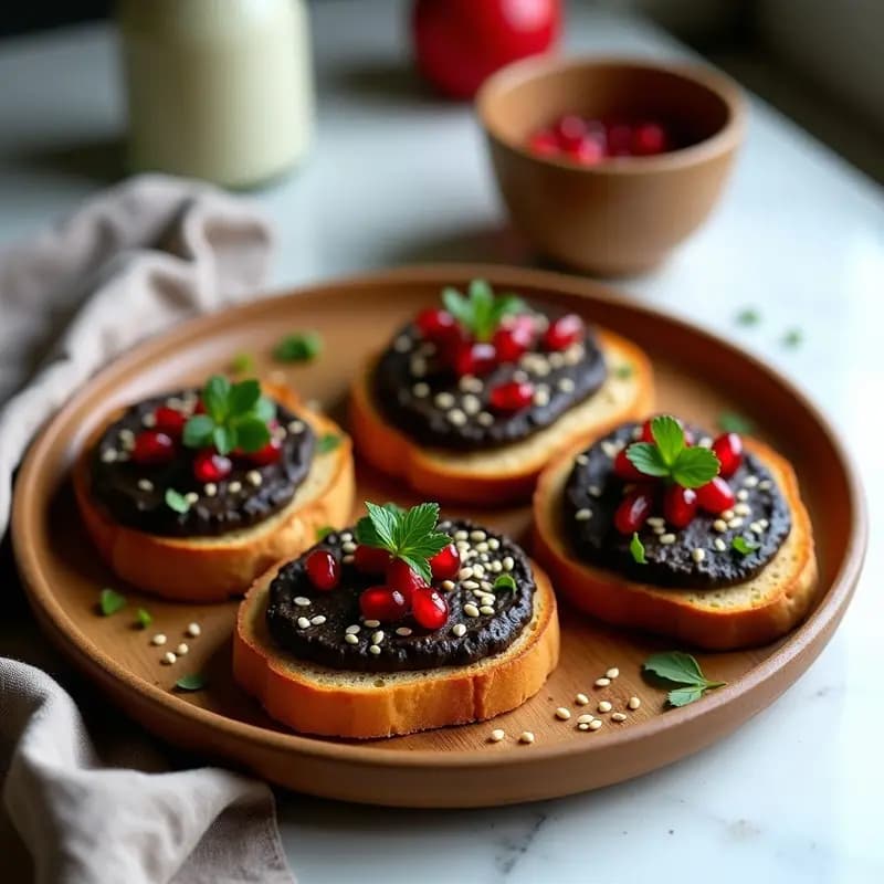 Tostadas de Pan de Sorgo con Hummus de Lentejas Negras y Granados: Desayuno Sin Gluten y Rápido
