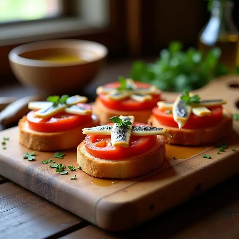 Tostadas de Pan con Tomate, Anchoas y Queso Idiazábal: Aperitivo Vasco Rápido