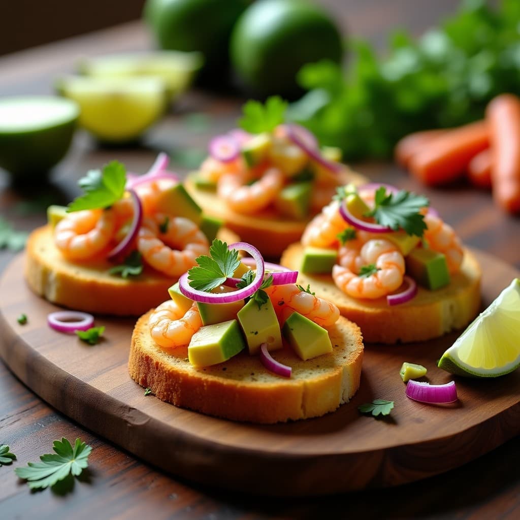 Tostadas de Pan de Yuca con Ceviche de Camarones y Lulo: Receta Colombiana Sin Gluten y Crujiente
