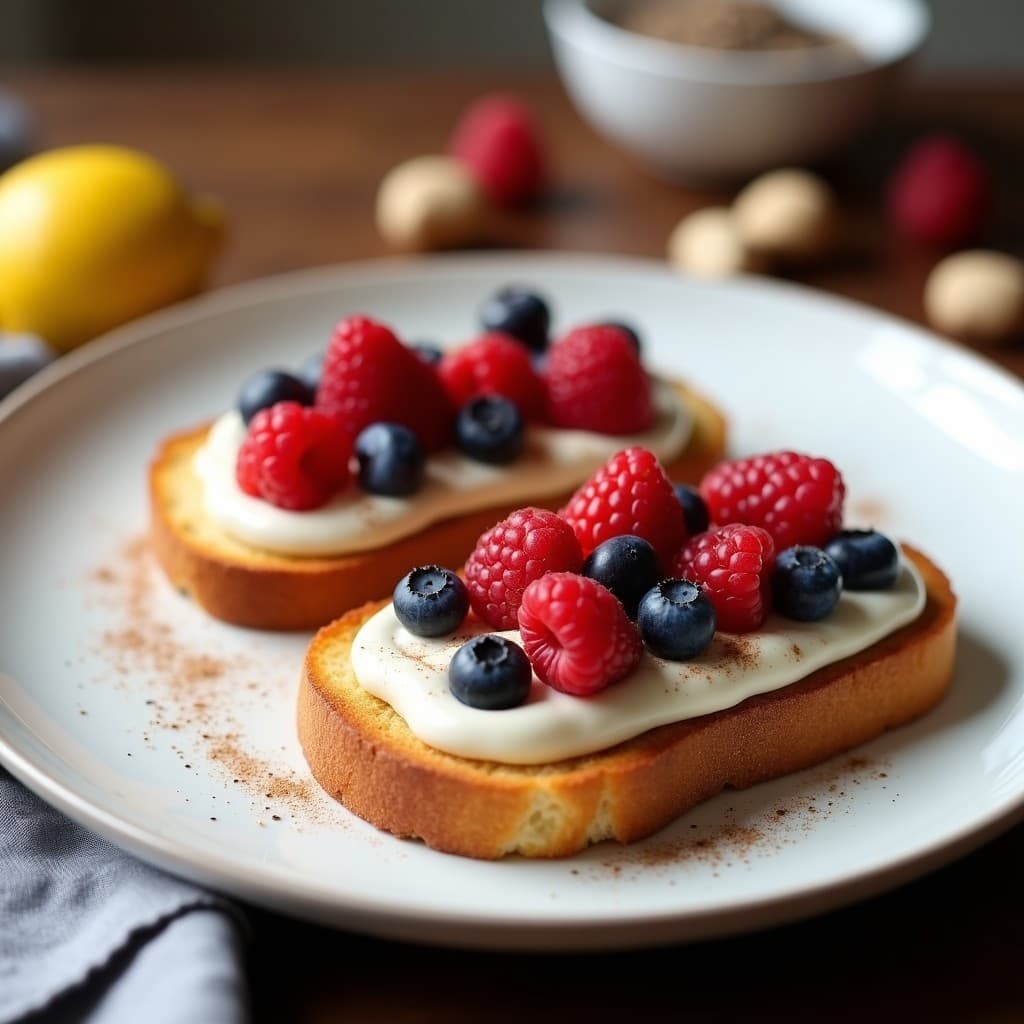 Tostadas de Pan de Yuca con Crema de Macadamia y Frutos Rojos: Desayuno Keto Sin Horno