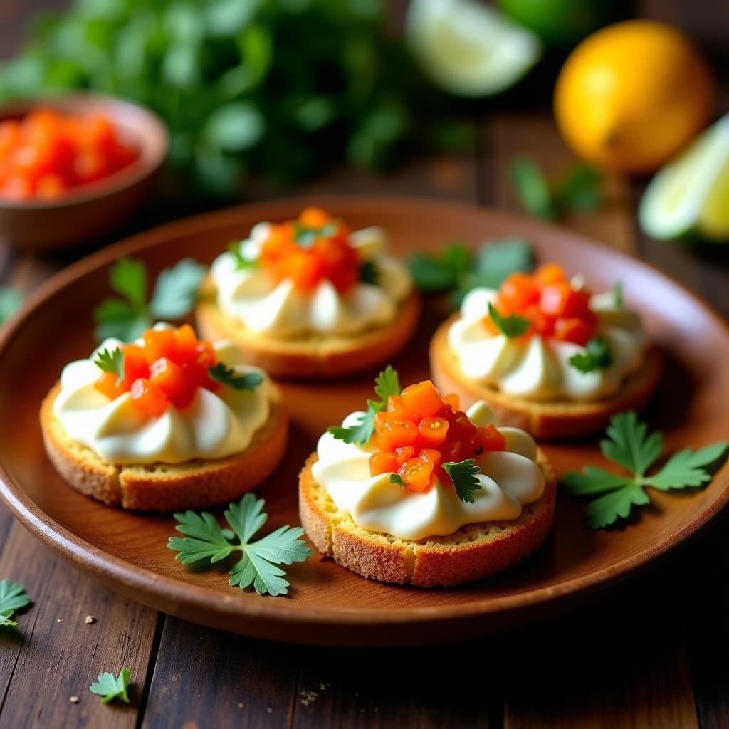Tostadas de Pan de Yuca con Crema de Palmito y Caviar de Tomate: Receta Ecuatoriana en 10 Minutos