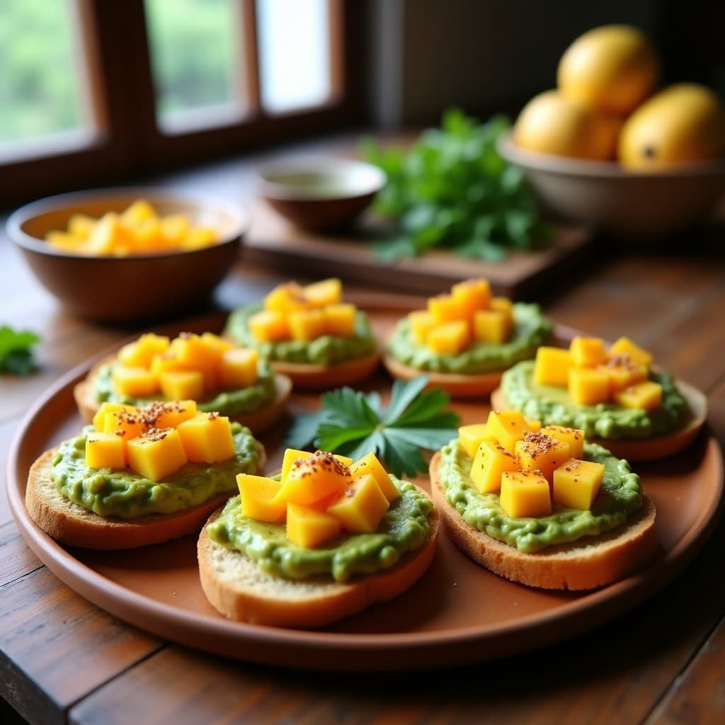 Tostadas de Pan de Yuca con Guacamole de Mango y Tajín: Aperitivo Ecuatoriano Sin Horno