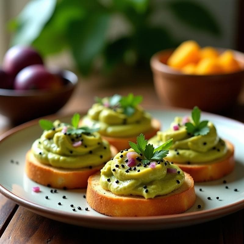 Tostadas de Pan de Yuca con Guacamole de Mangostán: Aperitivo Sin Gluten y Exótico