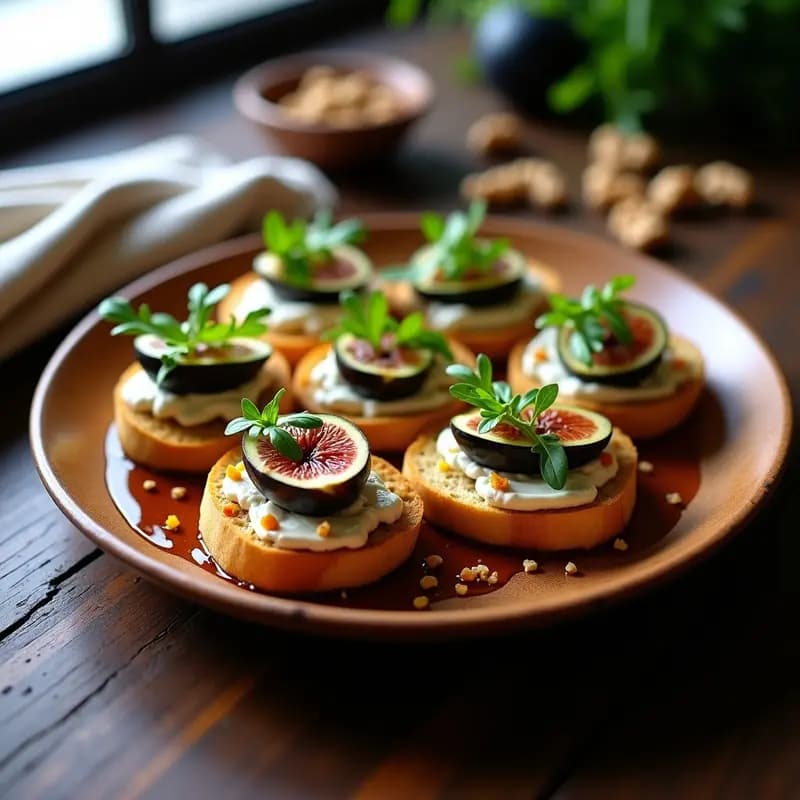 Tostadas de Pan de Yuca con Higos y Queso Azul Vegano: Aperitivo Colombiano Gourmet