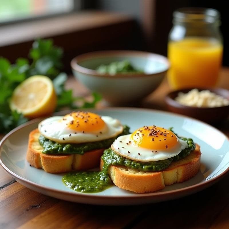 Tostadas de Pan de Yuca con Huevo Poché y Salsa de Chimichurri: Desayuno Argentino Sin Gluten