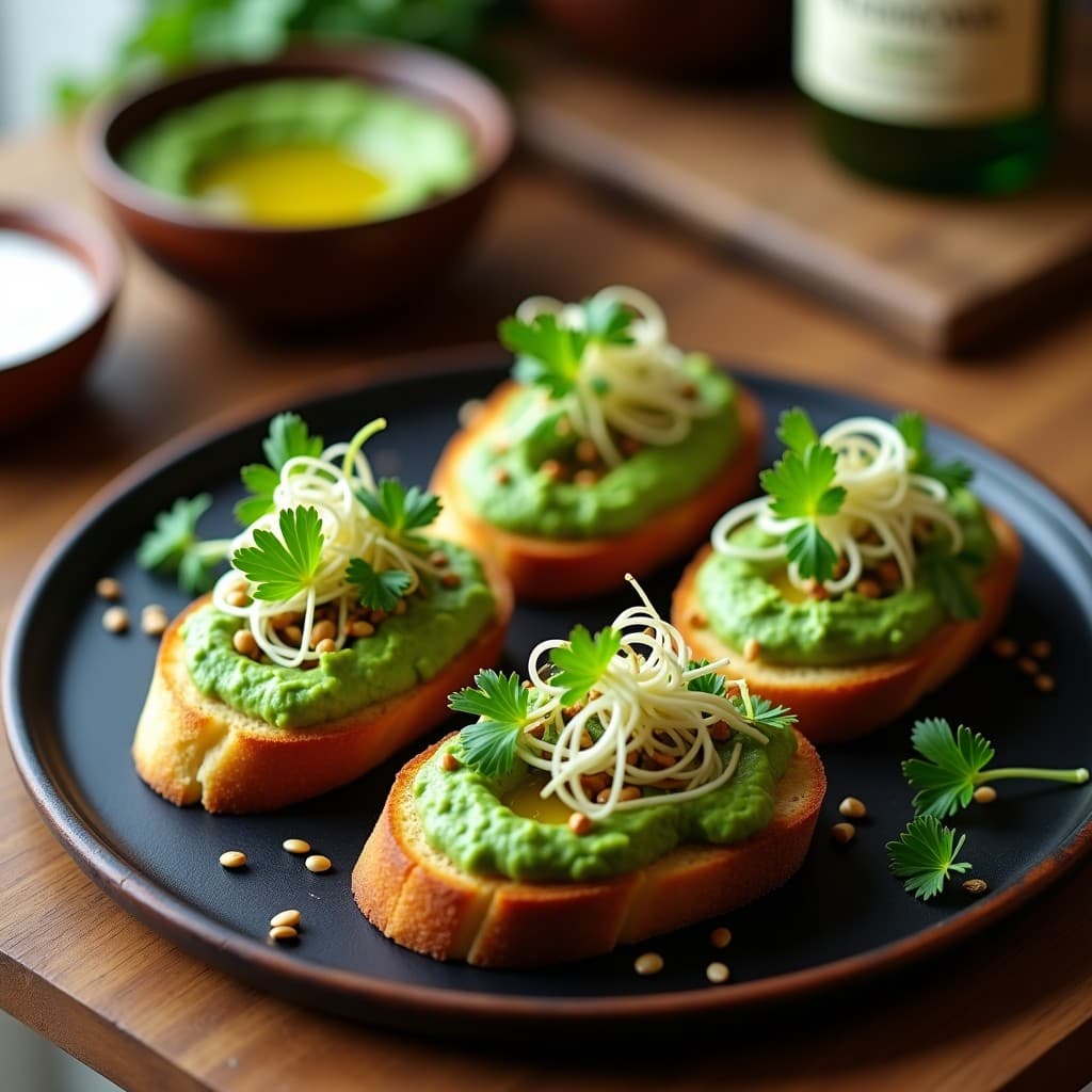 Tostadas de Pan de Yuca con Hummus de Espirulina y Germinados: Aperitivo Sin Gluten y Detox