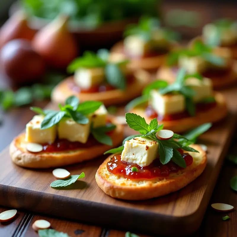 Tostadas de Paneer con Mermelada de Higos y Rúcula: Aperitivo Indio Gourmet