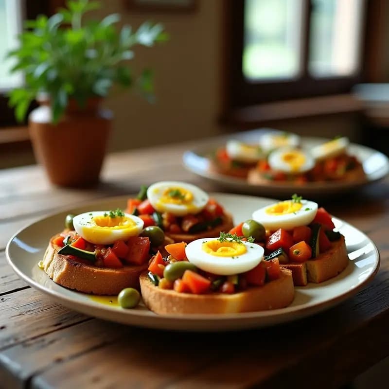 Tostadas de Pisto Manchego con Huevo Escabechado: Desayuno o Cena Rápida y Nutritiva