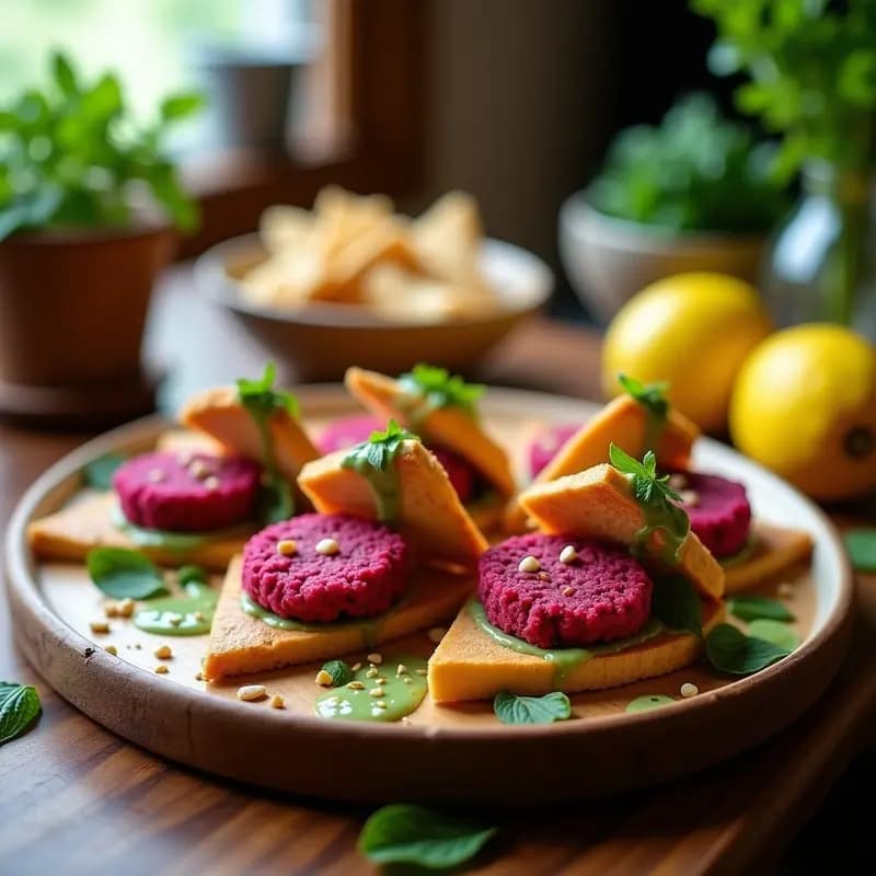 Tostadas de Pan de Pita con Falafel de Remolacha: Aperitivo Egipcio Crudivegano