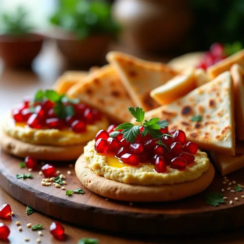 Tostadas de Pan de Pita con Hummus y Granadas: Entrante Árabe Colorido y Proteico