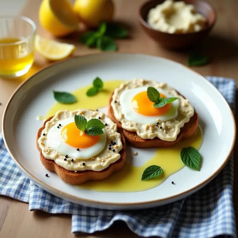 Tostadas de Pan de Pita con Taramosalata y Huevo Poché: Desayuno Griego Alta en Omega-3