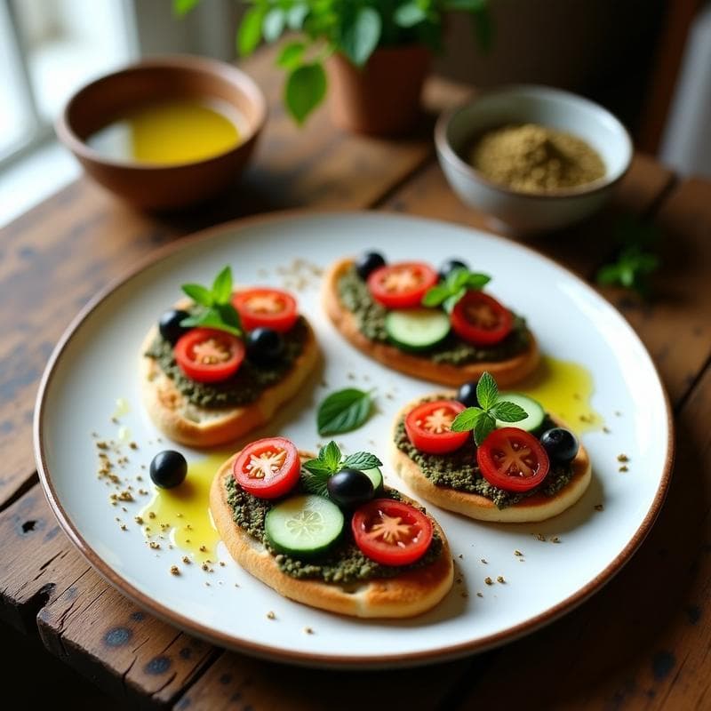 Tostadas de Pan de Pita con Zaatar y Aceite de Oliva: Desayuno Libanés Rápido y Sin Cocción
