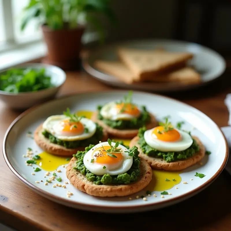 Tostadas de Pan de Pita con Zachug y Huevos Pochados: Desayuno Israelí Picante
