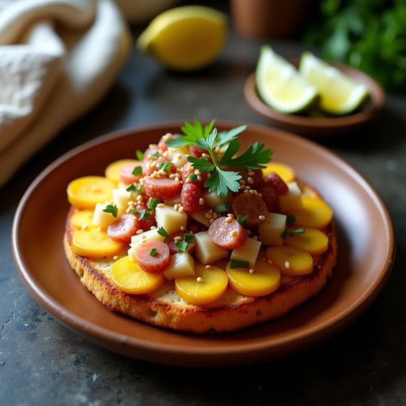 Tostadas de Pan de Plátano Macho con Ceviche de Pulpo: Receta Peruana Sin Gluten