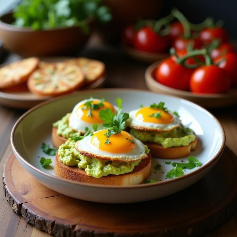Tostadas de Pan de Plátano Verde con Guacamole y Huevos Poché: Desayuno Caribeño en 15 Minutos