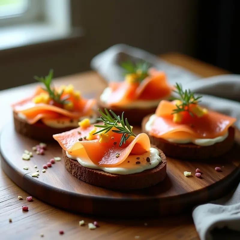 Tostadas de Pan de Pumpernickel con Smørrebrød de Salmón Ahumado: Receta Danesa para Brunch