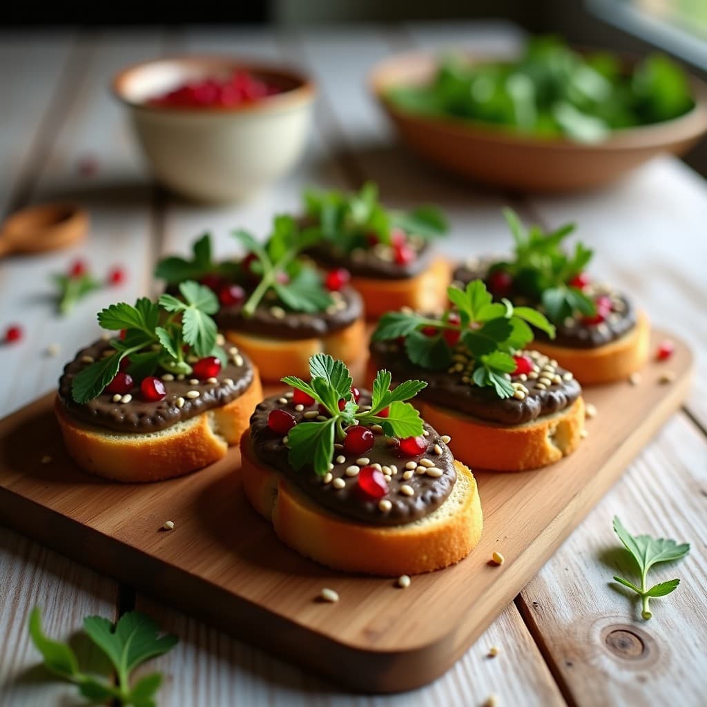 Tostadas de Pan de Sorgo con Puré de Lentejas Beluga y Hierbas Frescas: Aperitivo Sin Gluten