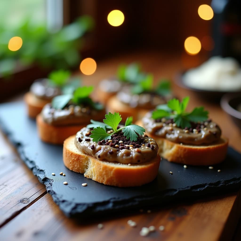 Tostadas de Pan de Sorgo con Paté de Hongos Shitake y Trufa: Aperitivo Gourmet Sin Gluten