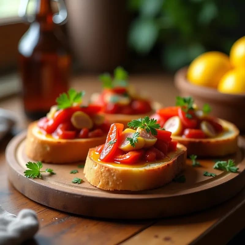 Tostadas de Pan con Tomate, Ventresca y Pimientos Asados: Montadito Andaluz Gourmet