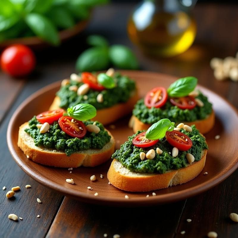 Tostadas de Pan de Trigo Sarraceno con Pesto de Espinacas y Tomates Secos: Receta Italiana Sin Gluten