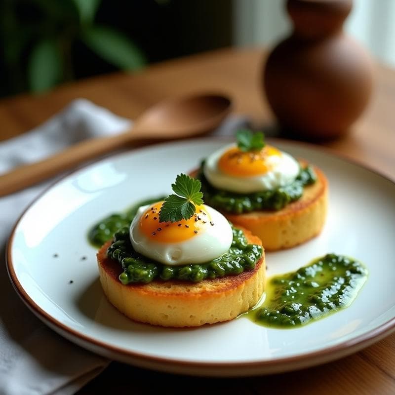 Tostadas de Pan de Yuca con Huevo Pochado y Chimichurri: Desayuno Colombiano Alto en Proteína