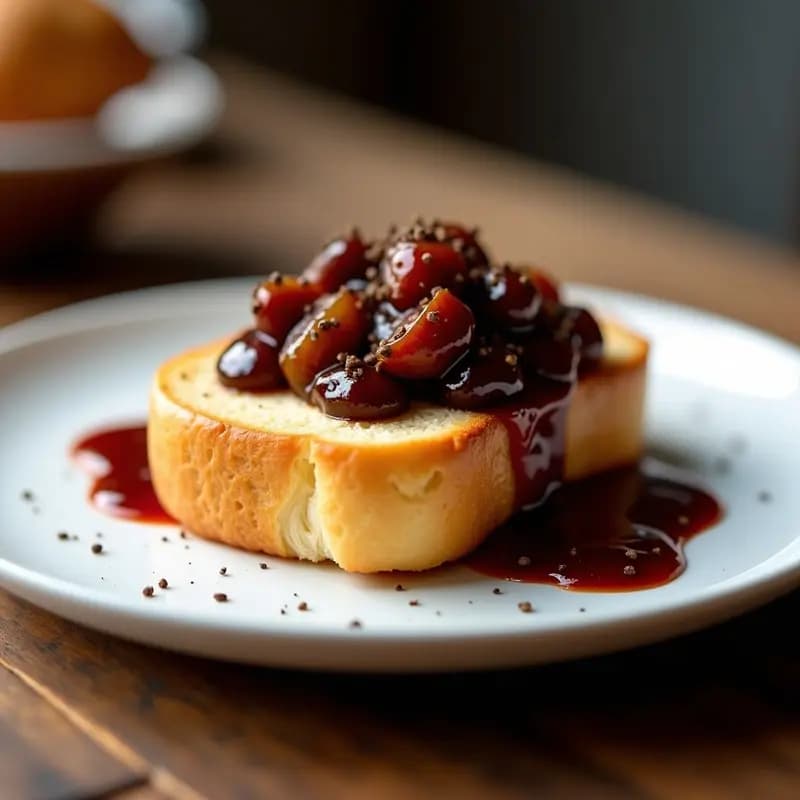 Tosto de Pan Brioche con Foie Gras, Compota de Higos y Reducción de Oporto: Bocado de Lujo para Días de Exceso