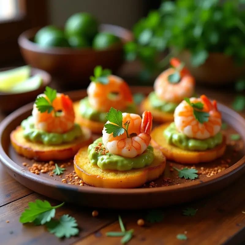 Tostones Dominicanos con Aguacate y Langostinos: Aperitivo Crujiente y Alto en Omega-3