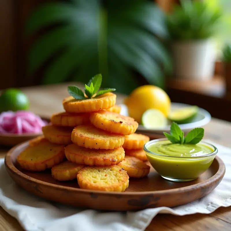 Tostones con Mojito de Mango y Cebolla Morada: Aperitivo Caribeño Crujiente y Fresco