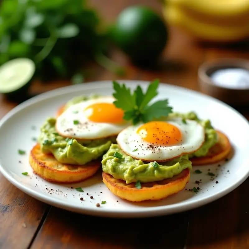 Tostones de Plátano Verde con Avocado y Huevos Poché: Desayuno Dominicano Alto en Energía